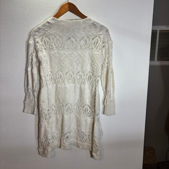 Aéropostale Open Knit Cardigan Sweater Ivory Cream Boho M Medium  Duster - Picture 4 of 6